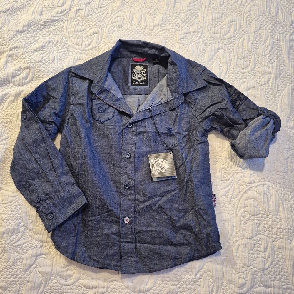 English Laundry boys size 6 blue convertible sleeve button down shirt NWT